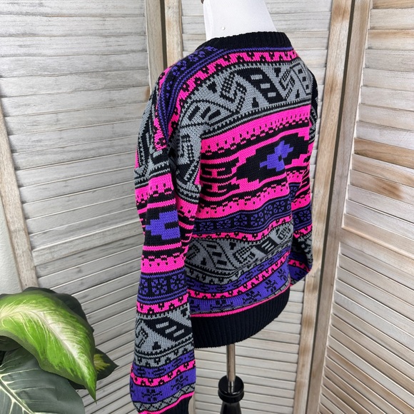 90s Neon Pink Purple Black Knitted Cozy Mount Cervin Sweater Size Large - Picture 3 of 7